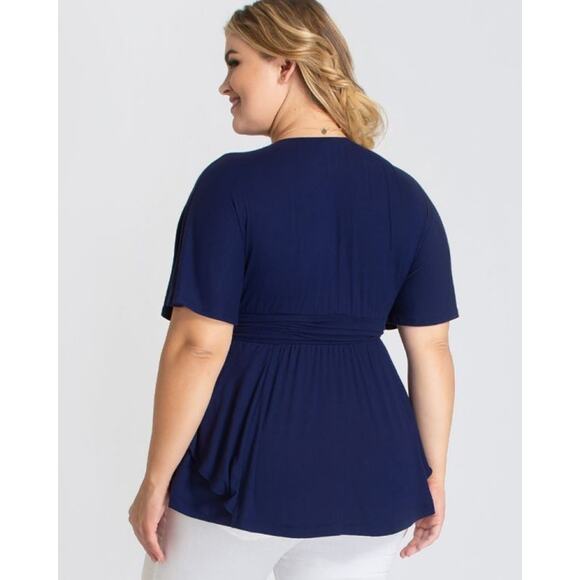 Kiyonna Navy Blue Top Promenade Style 1X Flutter Sleeves Empire Waist Feminine - Picture 4 of 7